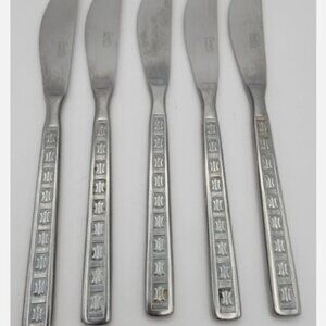 Amefa/Holland Stainless Dinner‎ Knife 5 pc. Lot Knives Disc. Geometric VTG HTF